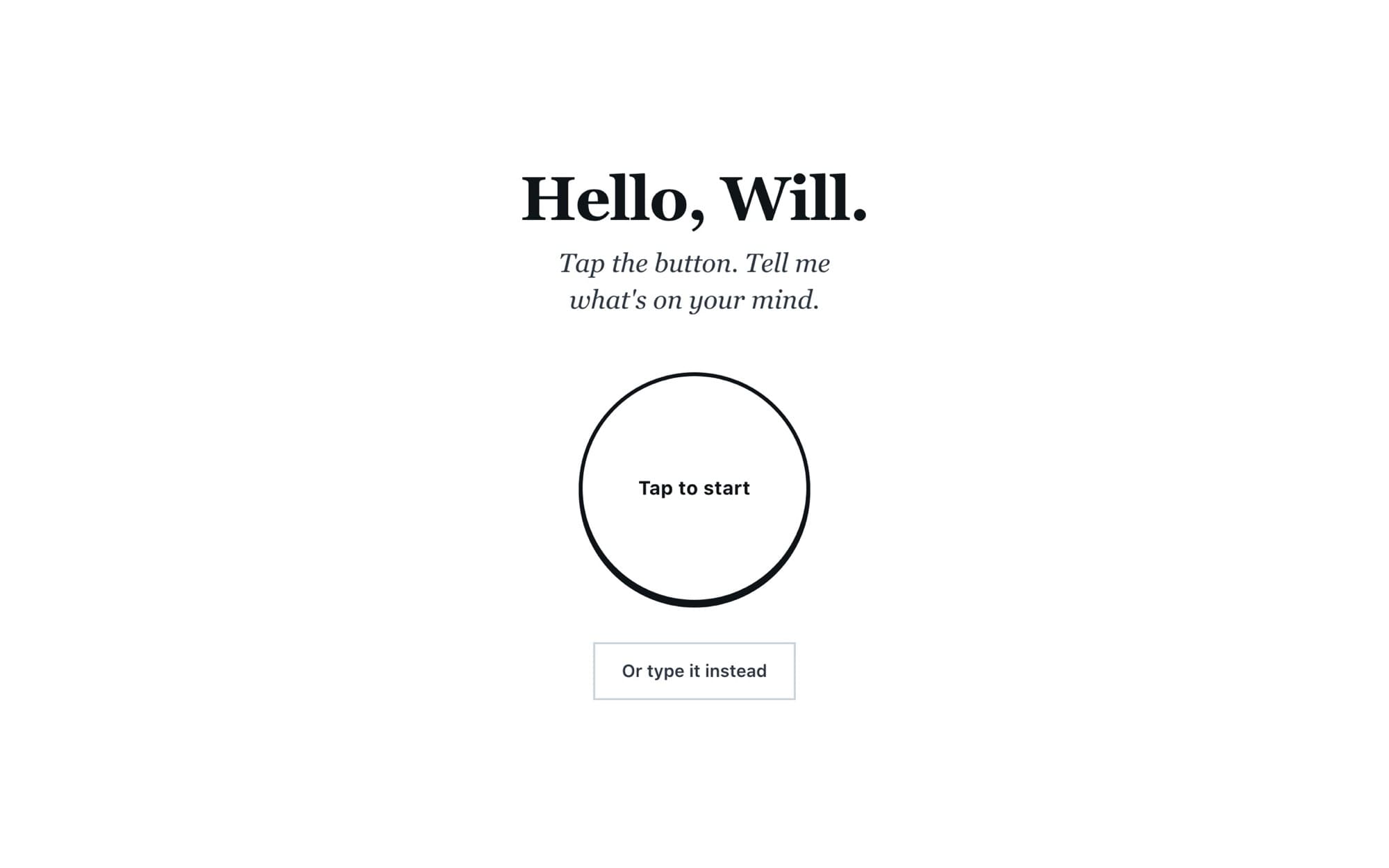 The Writing Companion, an AI workspace that turns William's spoken thinking into drafts he reviews